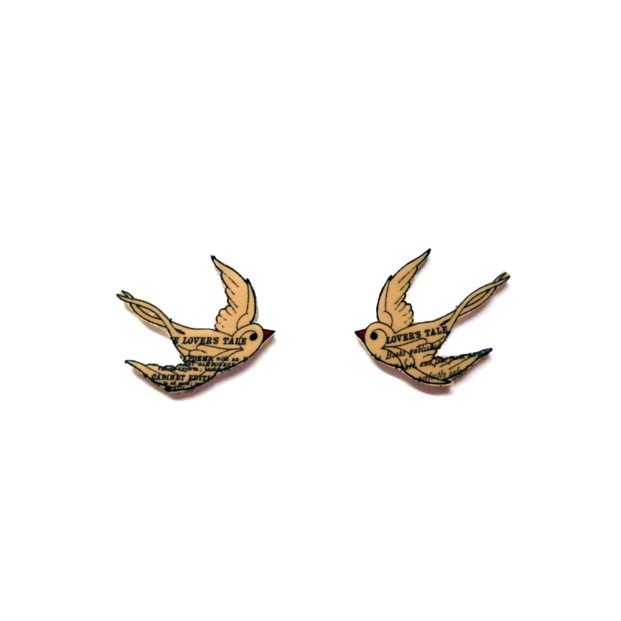 Swallow Bird Rockabilly Mini Ear Studs Whimsical resin Jewellery by EllyMental 