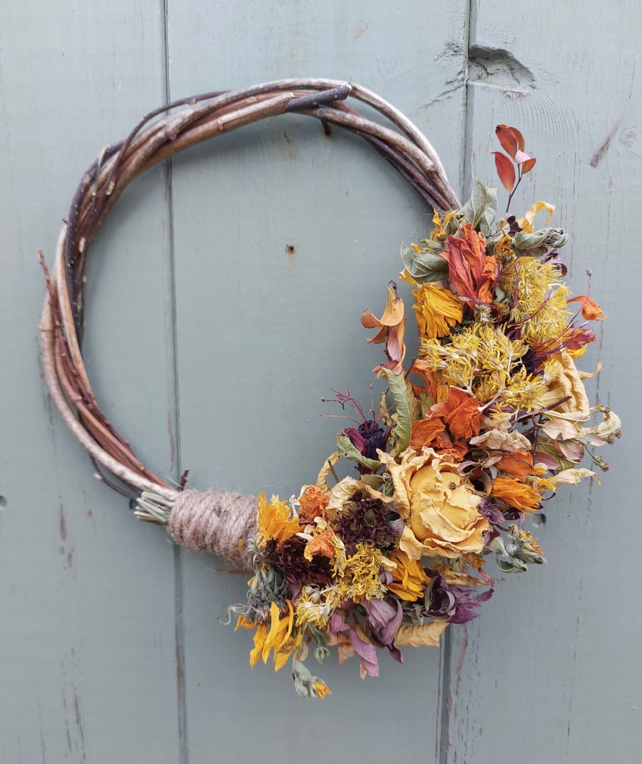 Dried Flower and Foliage Wreath. Handmade. 22cm Wide. 