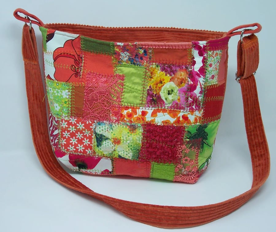 Fabric shoulder bag in zingy tropical colours - Heliconia