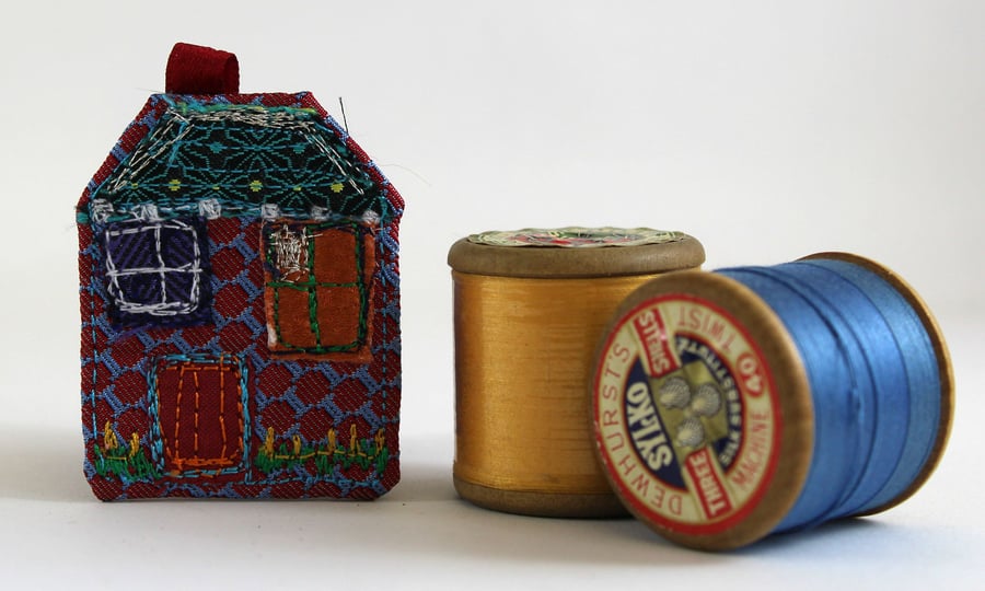 Red Textile House Brooch