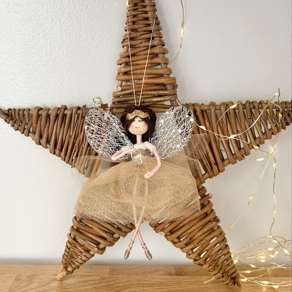 Christmas Gold Star fairy, hanging decoration