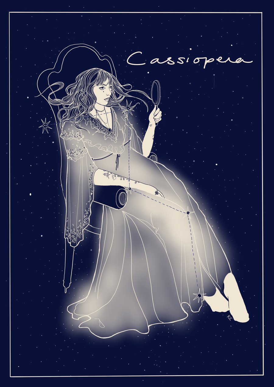 Star constellation art print, illustration wall art.