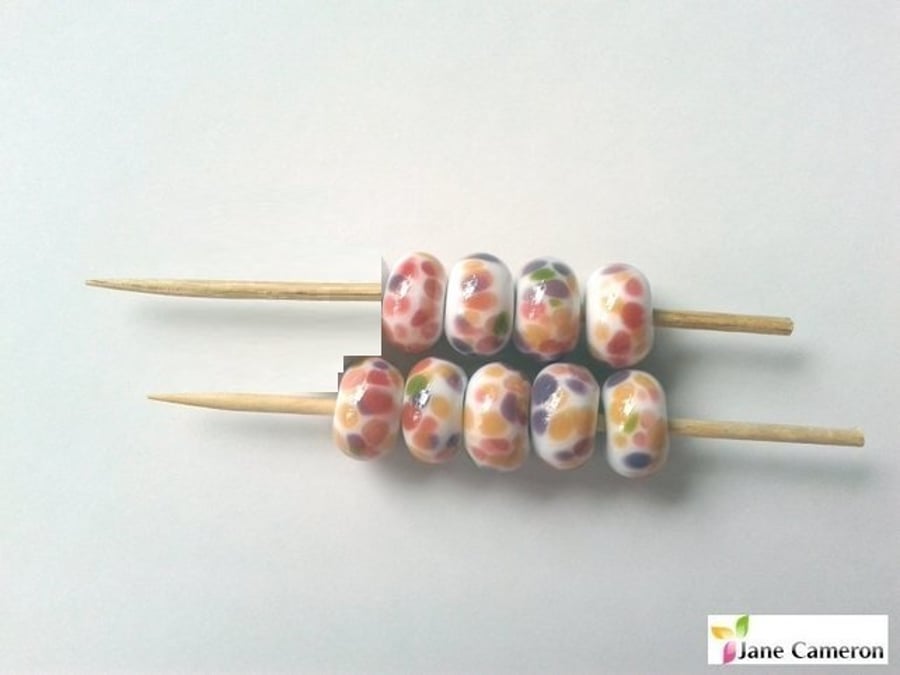 9 Handmade Lampwork Beads - Apricot Blossom