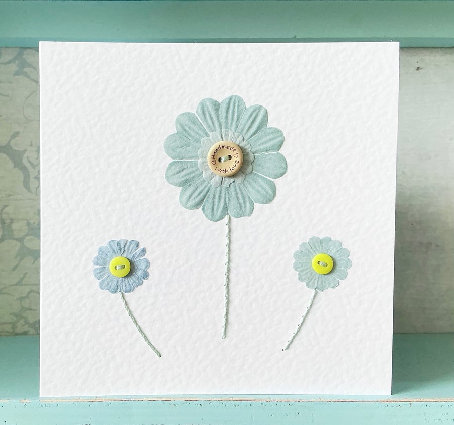 Hand Stitched Card. Daisy Card. Any Occasion Card. Blank Card. Valentines Day.