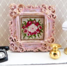 Miniature Floral Cross Stitch in Vintage Pink Frame