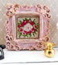 Miniature Floral Cross Stitch in Vintage Pink Frame