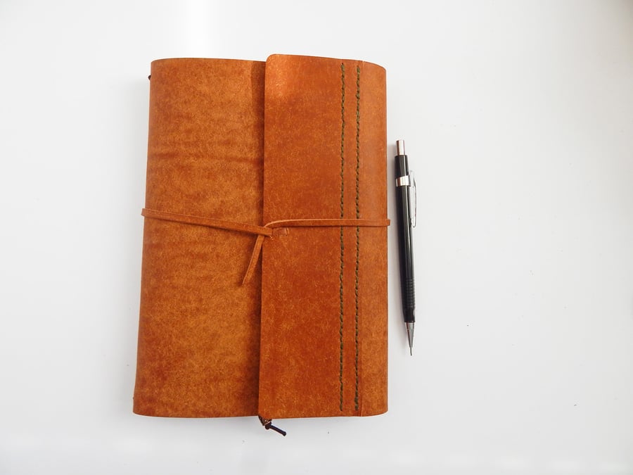 A5 Tan Leather Cover for Three Notebooks or Sketchbooks.