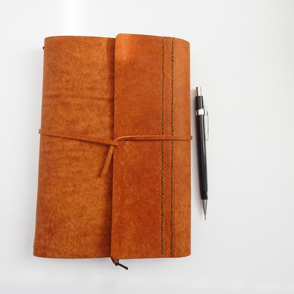 A5 Tan Leather Cover for Three Notebooks or Sketchbooks.
