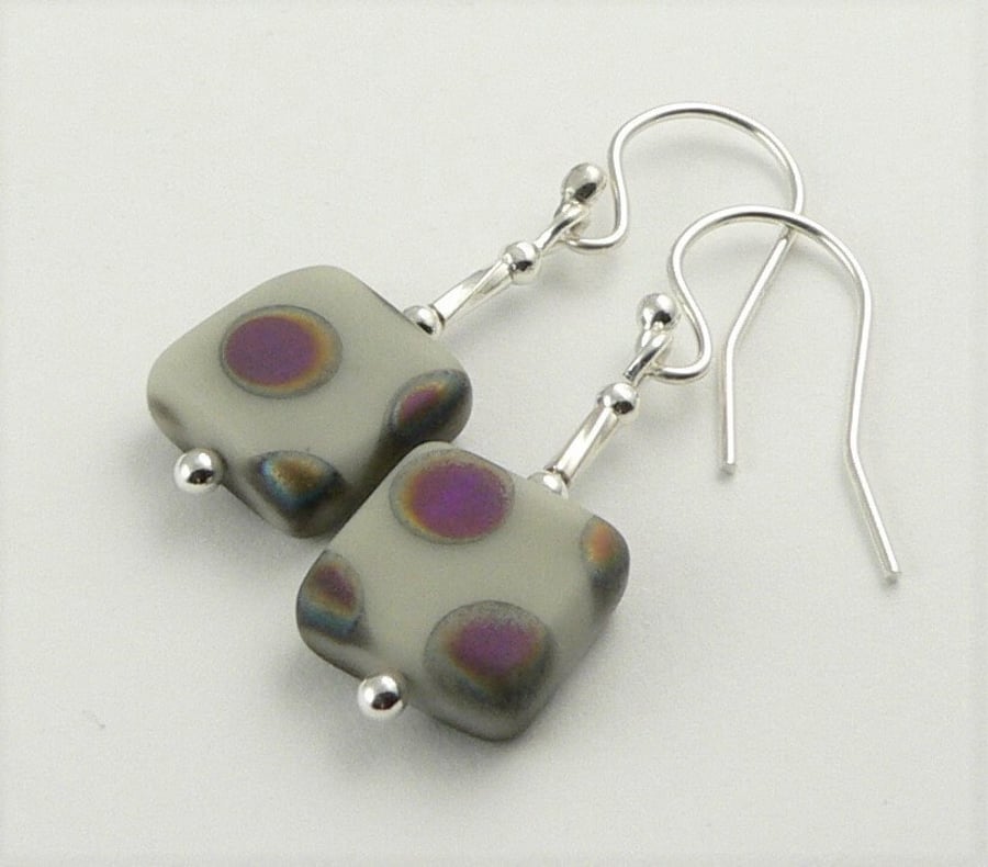 10 colours - Sterling silver & 10mm slab Czech glass drop earrings in a gift box