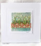 HAND EMBROIDERED GREETING CARD GARDEN SPRING VOYSEY