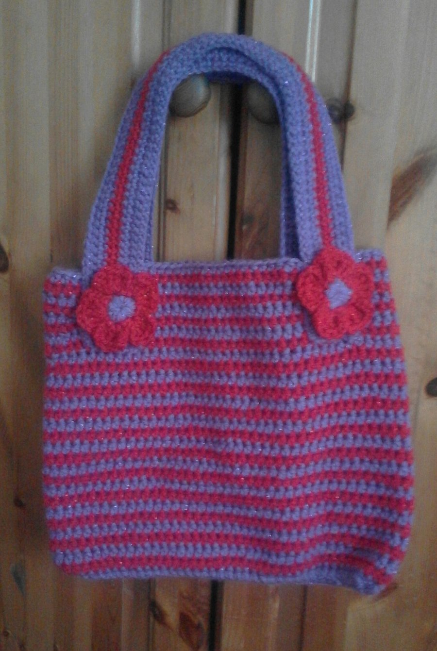 Crochet sparkly  striped  bag