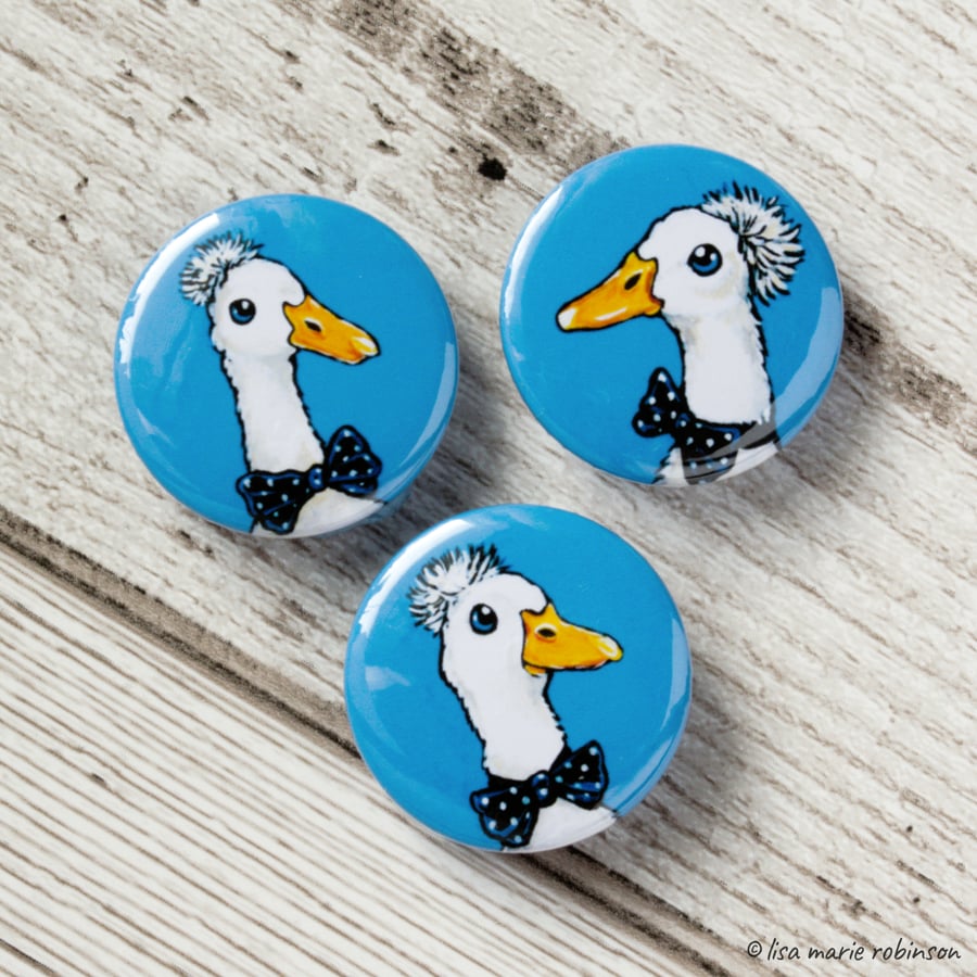 Funky White Ducks 25mm Button Badges - Pack of 3