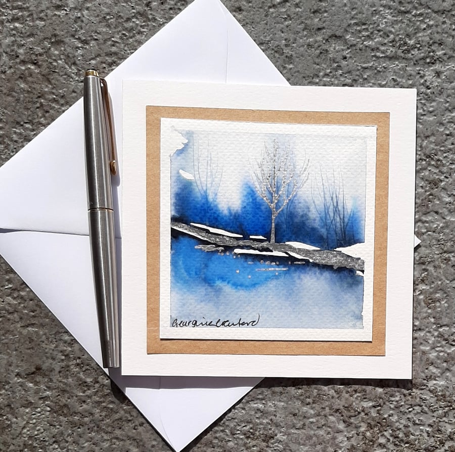 Handpainted Blank Card. Silver Tree. The Card That's Also A Keepsake