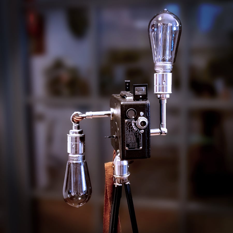 Upcycled Rare Vintage 1920s Kodak Cine Camera Chrome Edison Tripod Lamp