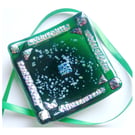 Fused Glass Trinket Dish 9.5cm Rich Green Dichroic 039