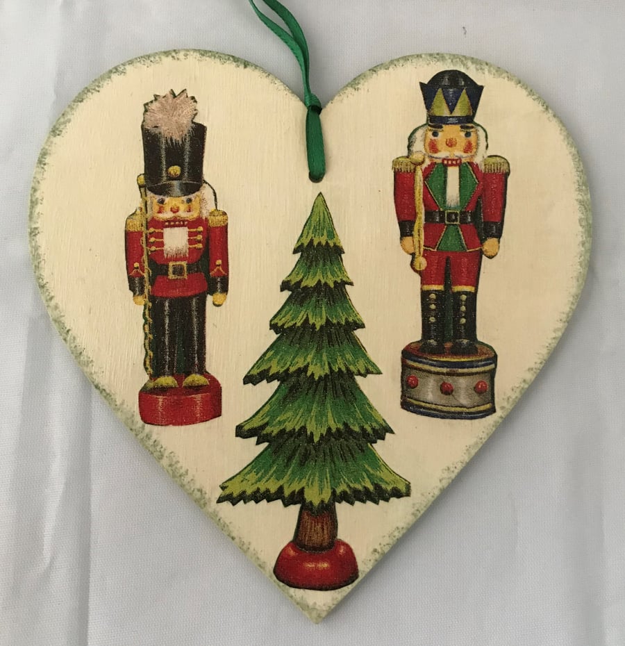 Decorated Christmas Small Wooden Heart Decoration Nutcracker Carol Singer