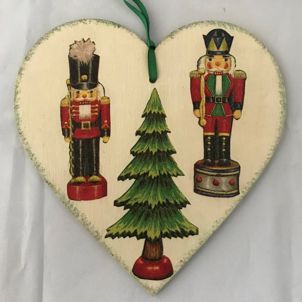 Decorated Christmas Small Wooden Heart Decoration Nutcracker Carol Singer