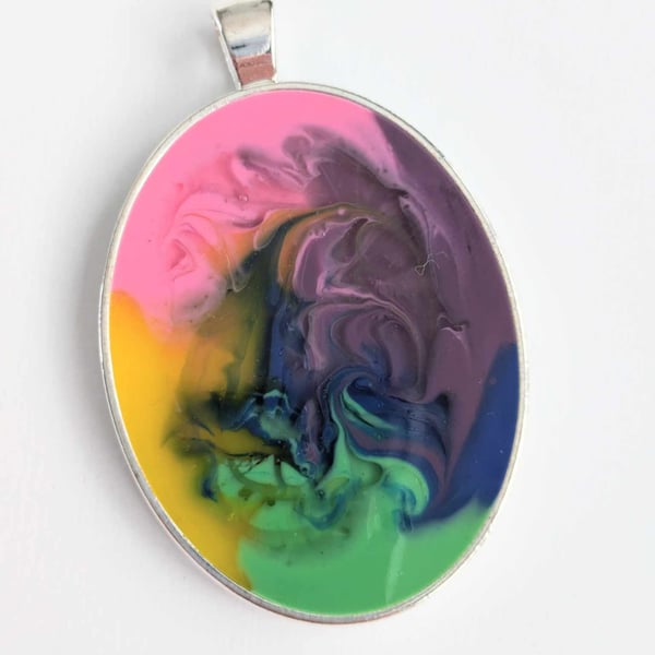 Large Resin Oval Pendant With Multicoloured Pigment