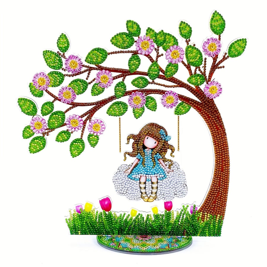 Syntego 5D DIY Diamond Art Painting Cartoon Girl on Swing Table Ornament 29.5cm 
