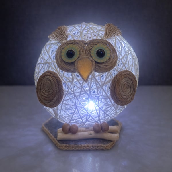 Owl Light – Handmade Twine Owl with Fairy Lights, Rustic Woodland Home Decor