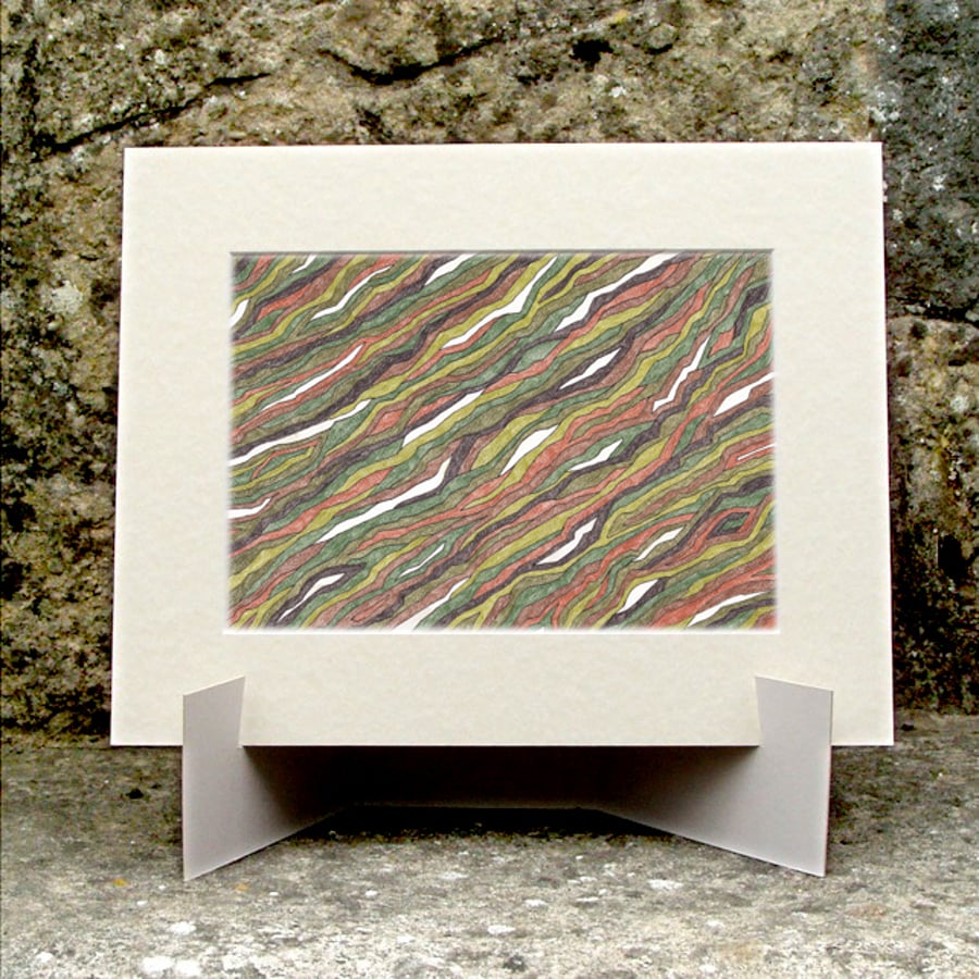  Original Abstract Coloured Pencil Drawing Green Brown - Ribbons No.3