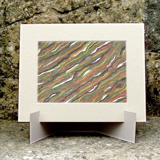  Original Abstract Coloured Pencil Drawing Green Brown - Ribbons No.3