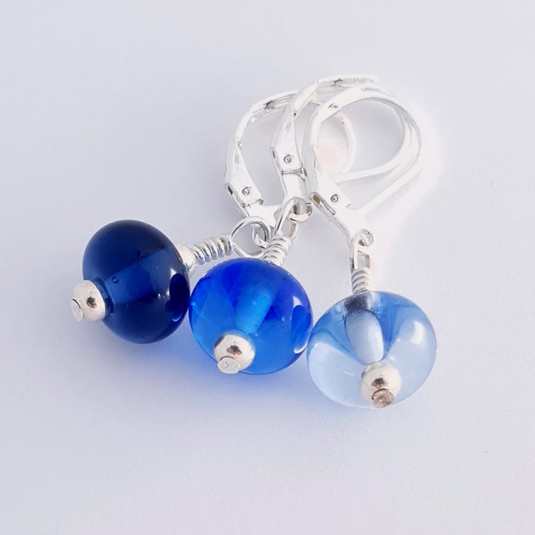 Lampwork Stitch Markers - Blue Gradient Trio