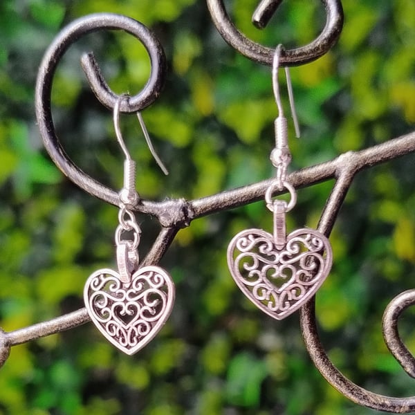 Tibetan Silver Filigree Heart earrings