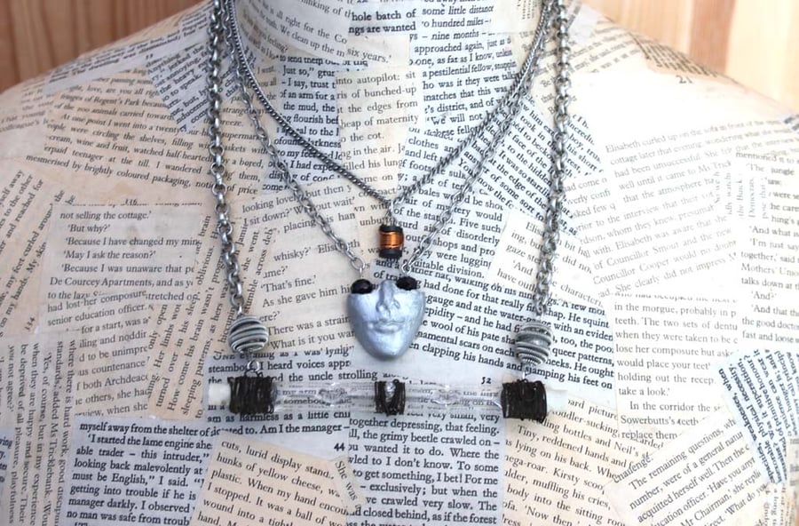 Dieselpunk Multi Strand Face Wire Wrapped Silver Necklace
