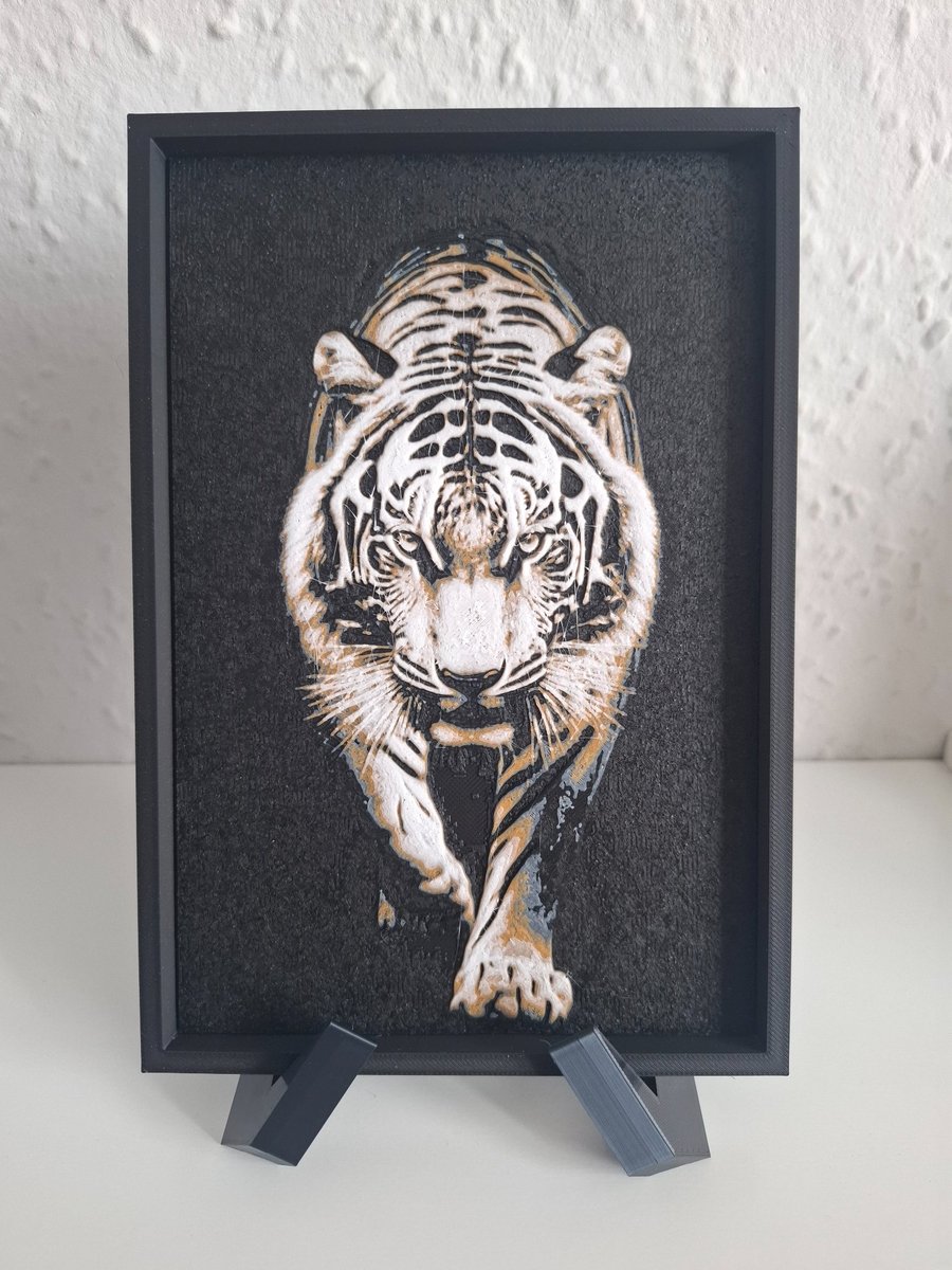 Tiger Portrait 3D HueForge Framed Print - 8 x 5.5 Inch - Stand Included