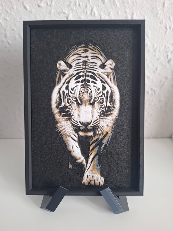 Tiger Portrait 3D HueForge Framed Print - 8 x 5.5 Inch - Stand Included