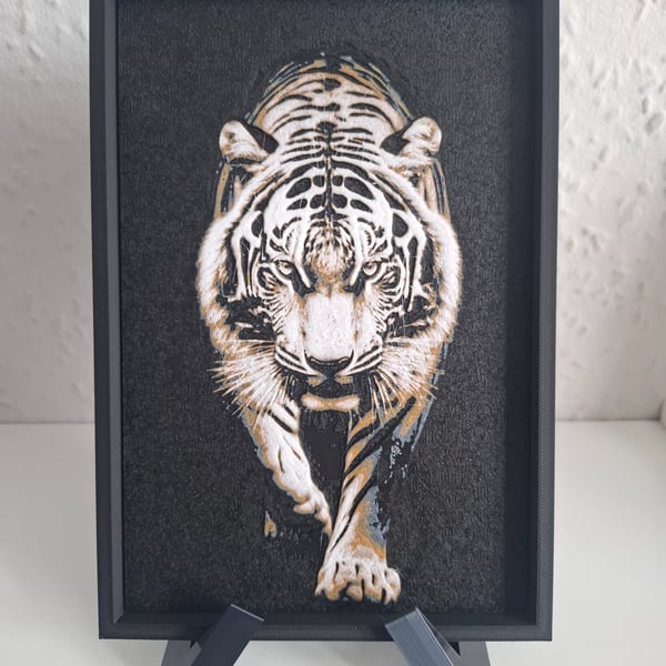 Tiger Portrait 3D HueForge Framed Print - 8 x 5.5 Inch - Stand Included