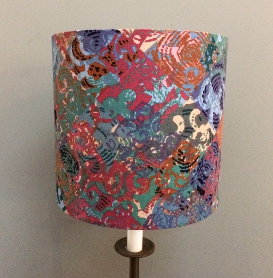 Bold Vivid Multicoloured Patchwork Style 80s Vintage Fabric Lampshade