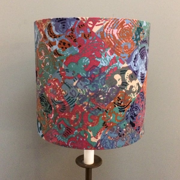 Bold Vivid Multicoloured Patchwork Style 80s Vintage Fabric Lampshade