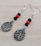 Tree of life earrings - grey, red and silver - Image 1
