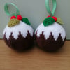 Set of 2 Christmas Pudding baubles 