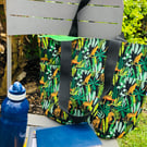 Jungle tote bag with leopards; green tote bag; everyday bag