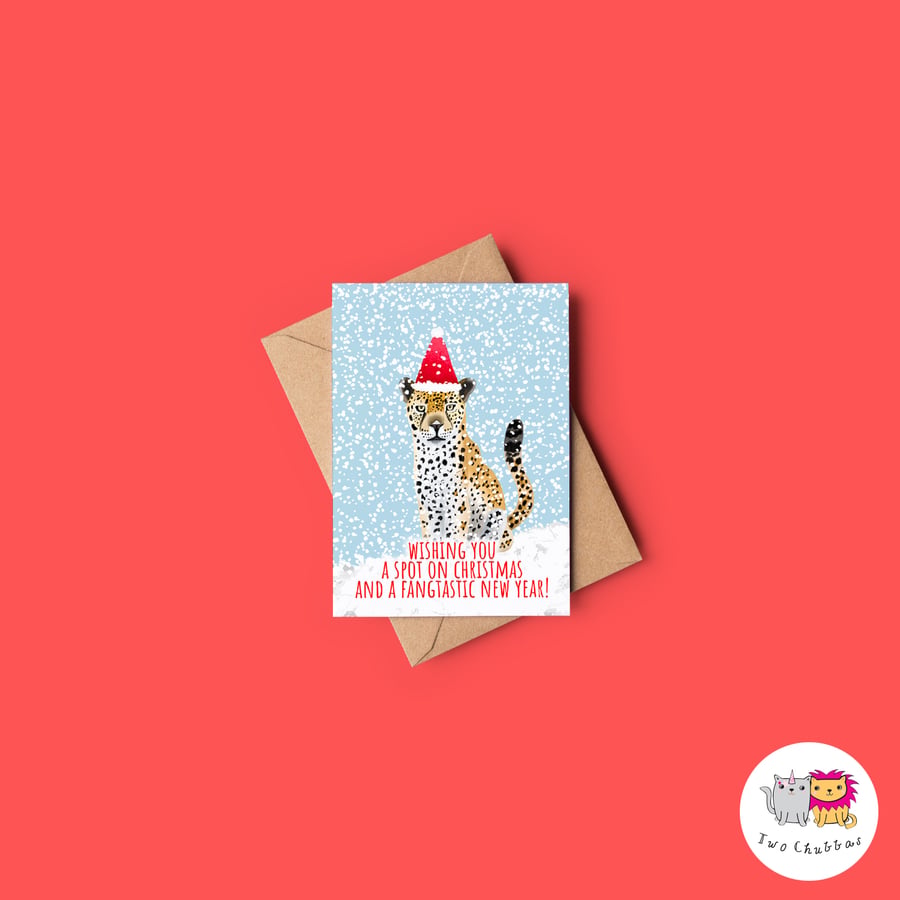Image of Leopard Christmas Card, A6 Christmas Card, Cute Animal Christmas Card