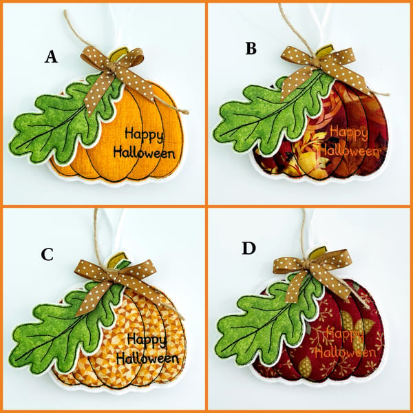 Halloween Pumpkin With Oak Leaf Fabric Hanging Decoration Personalised Gift