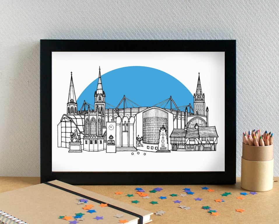 Coventry City Football Club Skyline Art Print - with Building Society Arena