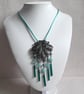 Upcycled Ornate Antique Silver Tone Buckle Boho Necklace-Turquoise - Image 6