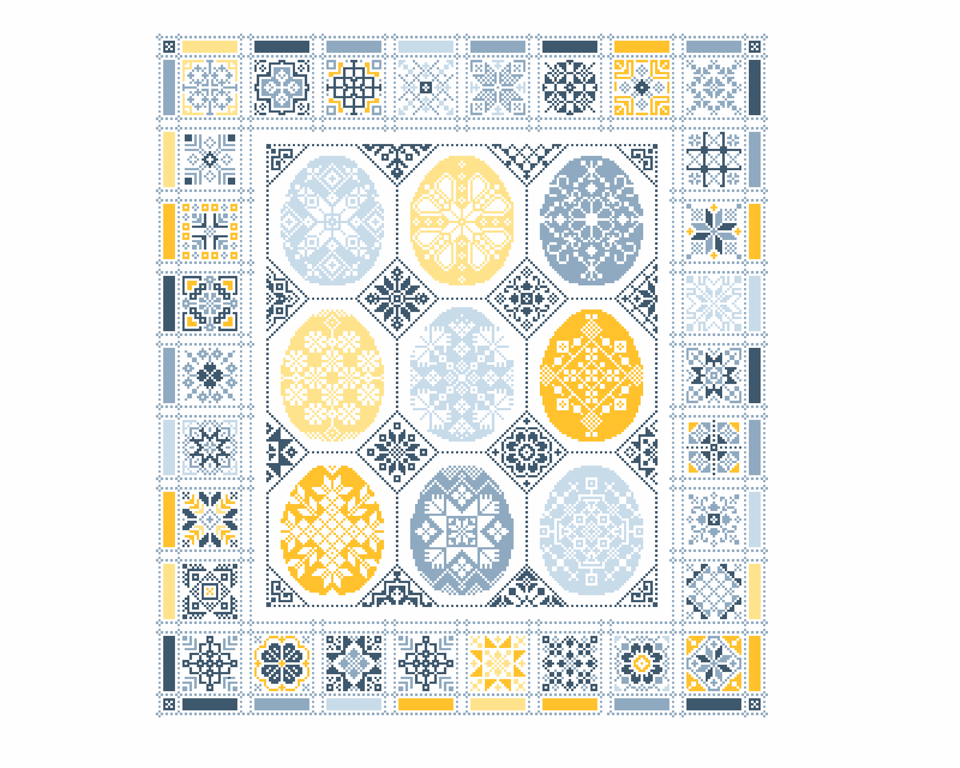 133D - Cross Stitch pattern Quaker Easter Egg sampler Extended Border