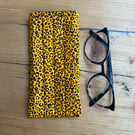 Golden Yellow Leopard Print Quilted Fabric Glasses Case