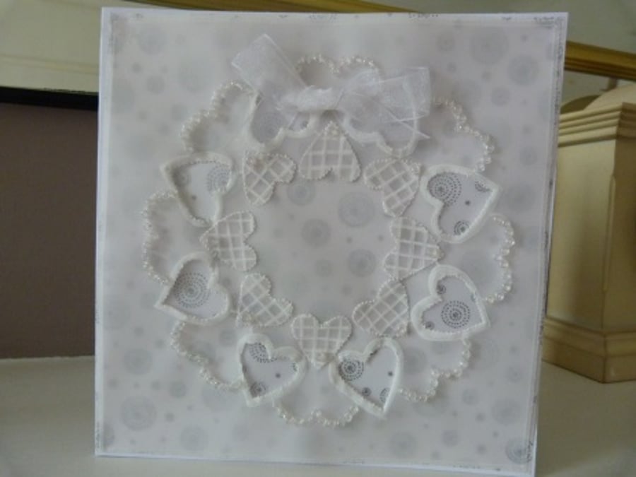 Circle of Hearts Romantic Parchment Card with matching gift tah