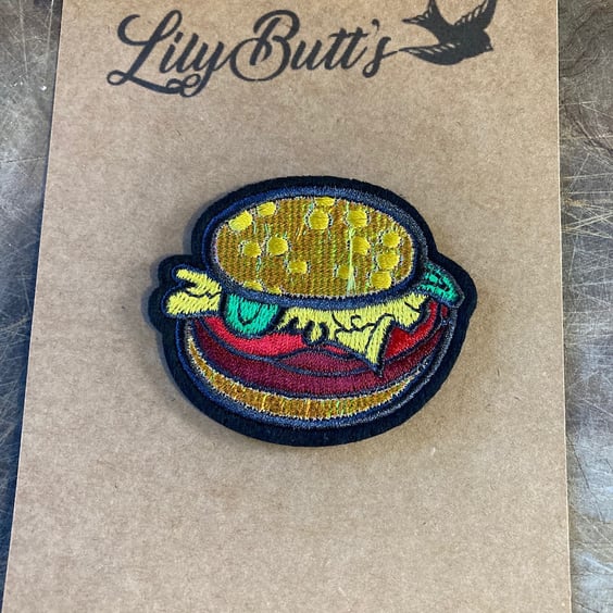 Embroidered Cheese Burger - Iron Patch 5cm x 6cm