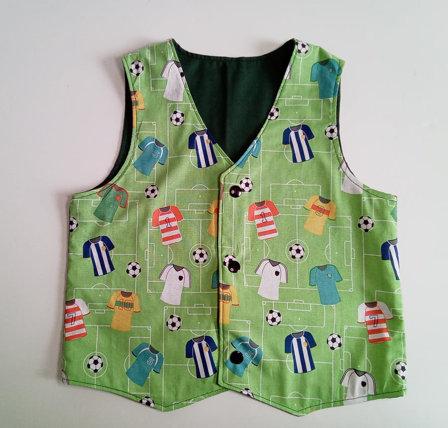 Football Waistcoat, Age 2 years, reversible boys waistcoat, boy's clothing