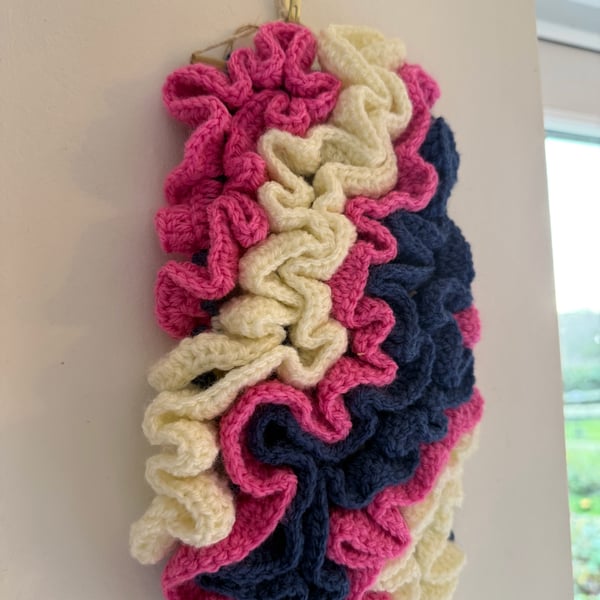 Crochet wall hanging Blue pink white