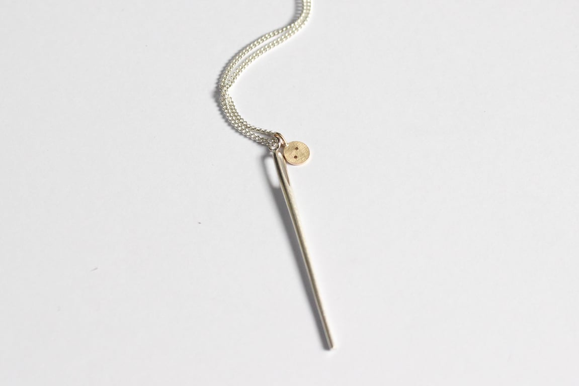 Silver and gold sewing necklace, needle necklace, button necklace