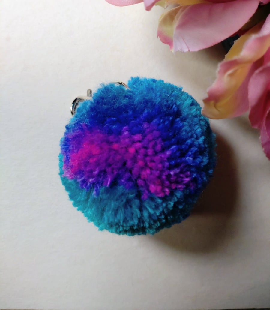Wool Pompom Bag Charm, Fluffy Pompom Keyring, 7cm, Gift Idea.