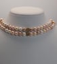 Double Strand Shell Pearl Choker Blush Pink Cream Ivory Gold Scroll Connector - Image 5